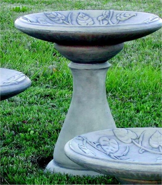 Stone Bird Bath - Tall Vine Motif Birdbath made of cement